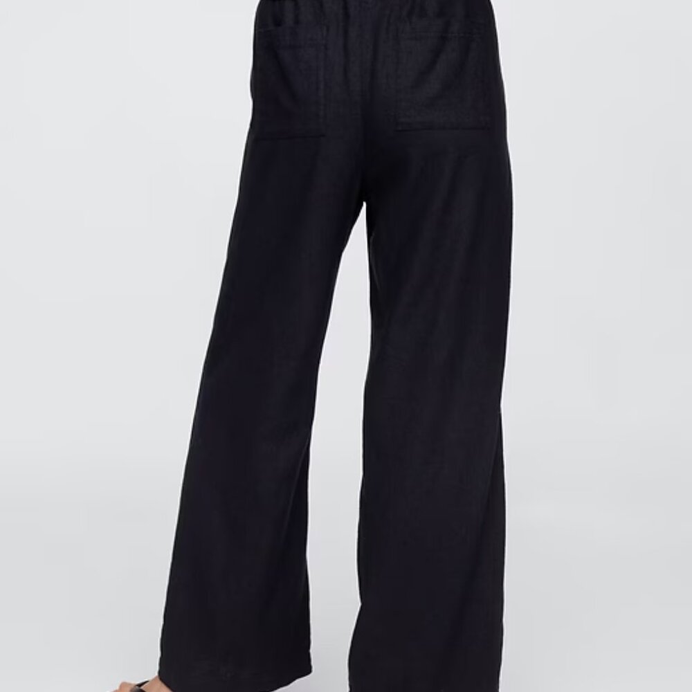 NWT GAP  Black Pull On Mid Rise Wide Leg Linen Pants Lightweight - Picture 3 of 14